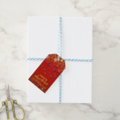 Prettig kerstfeest,Gouden confetti,Rode strik,Orna Cadeaulabel (Met Touw)