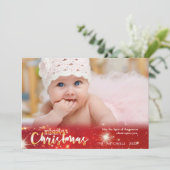 Prettig kerstfeest, gouden en witte lichten op roo feestdagenkaart (Staand voorkant)