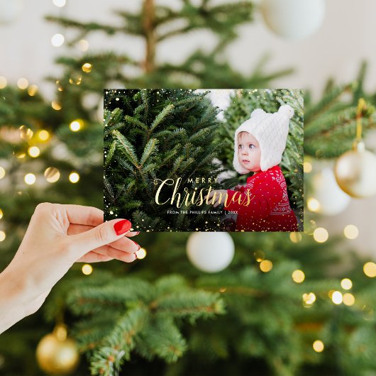 Prettig Kerstfeest | Gouden Glans Foto Overlay Folie Feestdagenkaart