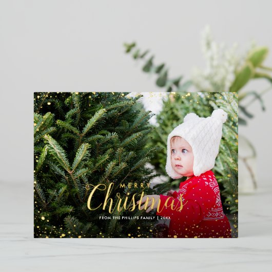 Prettig Kerstfeest | Gouden Glans Foto Overlay Folie Feestdagenkaart (Staand Voorkant)