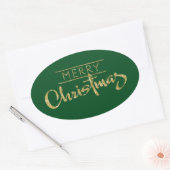 Prettig kerstfeest Gouden Glitter Look Ovale Sticker (Envelop)
