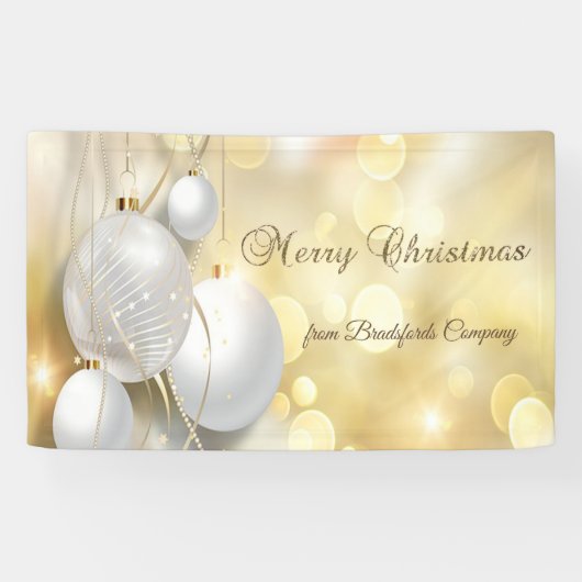 Prettig kerstfeest, gouden kerstballen spandoek (Horizontaal)
