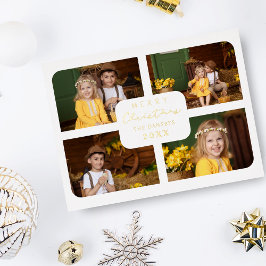 Prettig kerstfeest Gouden Minimalist 4 Foto's Coll Folie Feestdagen Briefkaart