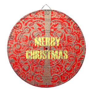 Prettig kerstfeest Gouden Rode Sneeuw Glitter Hart Dartbord