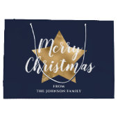 Prettig kerstfeest Gouden Ster Navy Blauwe Groot Cadeauzakje (Achterkant)