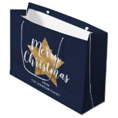 Prettig kerstfeest Gouden Ster Navy Blauwe Groot Cadeauzakje (Voorkant Gekanteld)