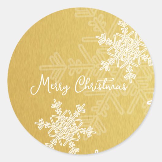 Prettig kerstfeest Gouden Witte Sneeuwvlok Minimal Ronde Sticker (Voorkant)