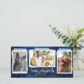 Prettig kerstfeest Goudsterren 3 foto collage Feestdagenkaart (Staand voorkant)