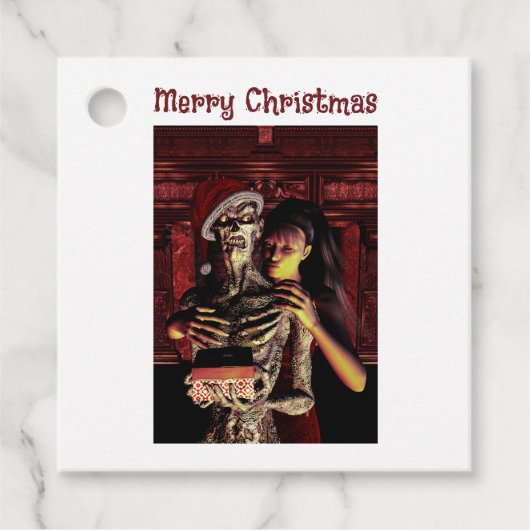 Prettig kerstfeest. Grappig skelet met vrouw Bedankjes Labels (Voorkant)