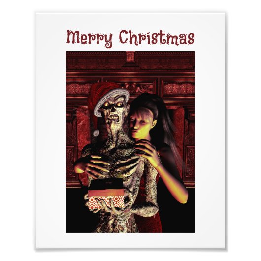 Prettig kerstfeest. Grappig skelet met vrouw Foto Afdruk (Voorkant)