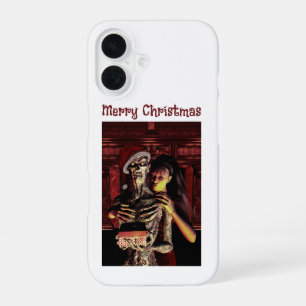 Prettig kerstfeest. Grappig skelet met vrouw iPhone 16 Hoesje