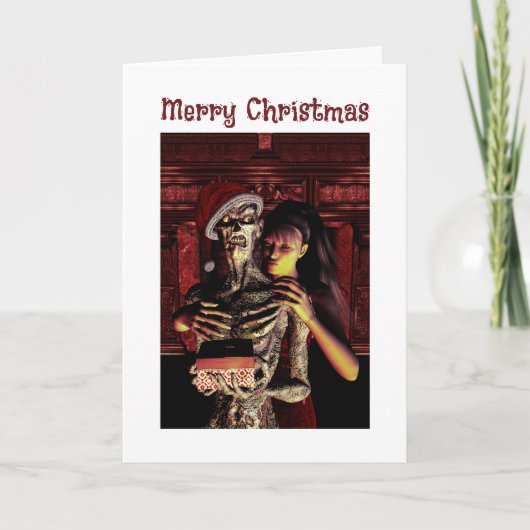 Prettig kerstfeest. Grappig skelet met vrouw Kaart (Voorkant)