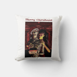 Prettig kerstfeest. Grappig skelet met vrouw Kussen
