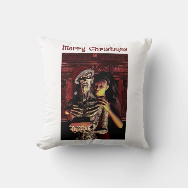 Prettig kerstfeest. Grappig skelet met vrouw Kussen (Voorkant)