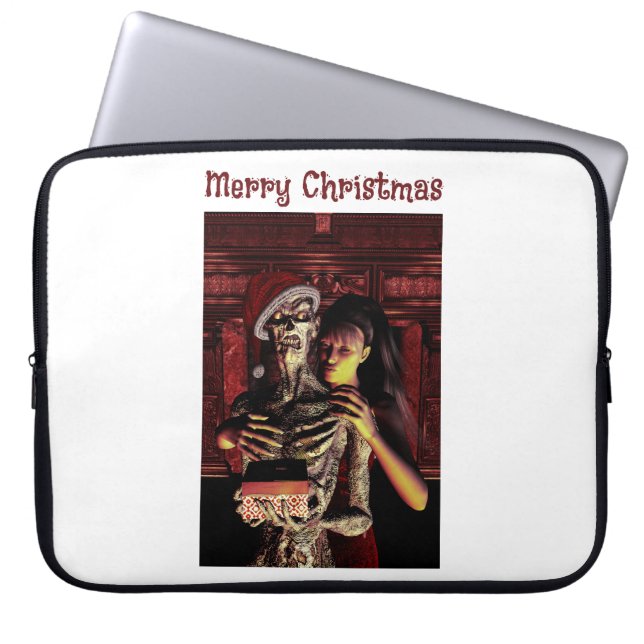 Prettig kerstfeest. Grappig skelet met vrouw Laptop Sleeve (Voorkant)