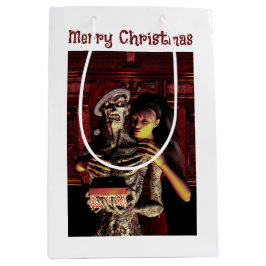 Prettig kerstfeest. Grappig skelet met vrouw Medium Cadeauzakje
