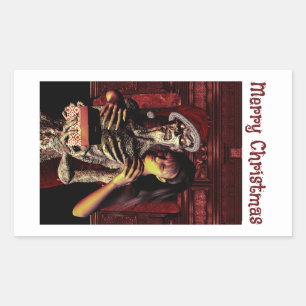 Prettig kerstfeest. Grappig skelet met vrouw Rechthoekige Sticker