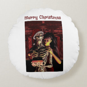 Prettig kerstfeest. Grappig skelet met vrouw Rond Kussen