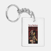 Prettig kerstfeest. Grappig skelet met vrouw Sleutelhanger (Voorkant Links)