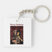 Prettig kerstfeest. Grappig skelet met vrouw Sleutelhanger (Achterkant)