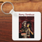 Prettig kerstfeest. Grappig skelet met vrouw Sleutelhanger (Voorkant)