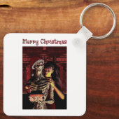 Prettig kerstfeest. Grappig skelet met vrouw Sleutelhanger (Achterkant)