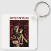Prettig kerstfeest. Grappig skelet met vrouw Sleutelhanger (Achterkant)