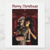 Prettig kerstfeest. Grappig skelet met vrouw Wijn Etiket (Enkel label)
