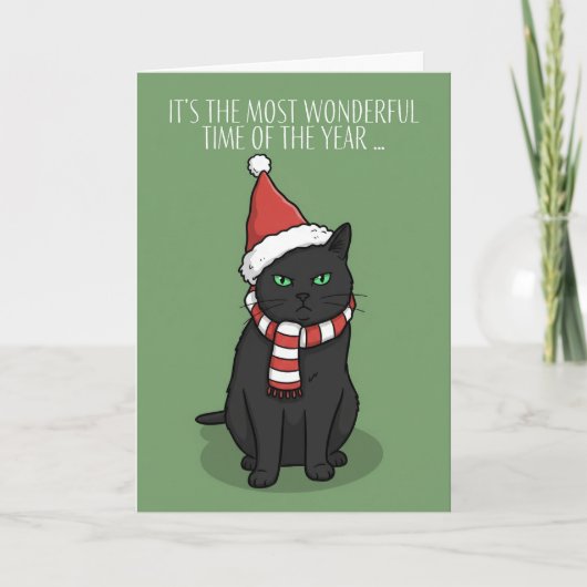 Prettig kerstfeest Grappige Chagrijnige Kat met Ke Feestdagen Kaart (Voorkant)