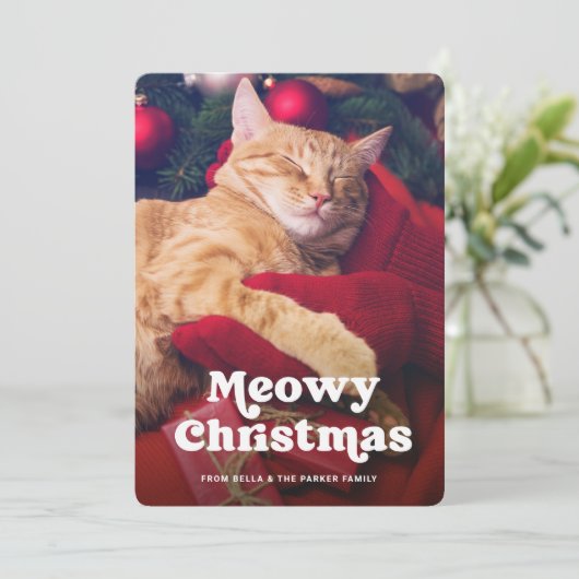 Prettig kerstfeest | Grappige foto van je kat Feestdagenkaart (Staand voorkant)
