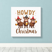 Prettig kerstfeest Grappige Highland Koe Kerst Koe Canvas Afdruk (Insitu (Houten vloer))
