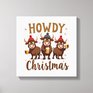 Prettig kerstfeest Grappige Highland Koe Kerst Koe Canvas Afdruk