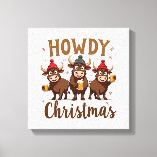 Prettig kerstfeest Grappige Highland Koe Kerst Koe Canvas Afdruk (Voorkant)