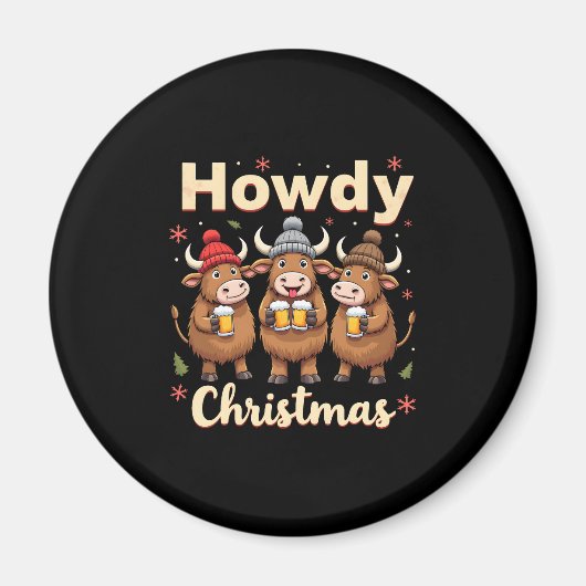 Prettig kerstfeest Grappige Highland Koe Kerst Koe Magneet (Voorkant)