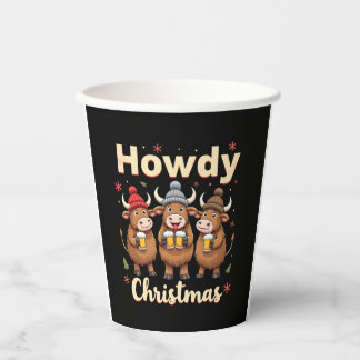Prettig kerstfeest Grappige Highland Koe Kerst Koe Papieren Bekers