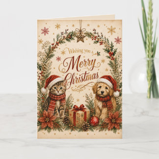 Prettig kerstfeest Grappige kat- en hondkerstkaart Kaart