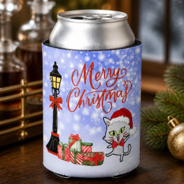 Prettig kerstfeest | Grappige kat in een kerstmuts Blikjeskoeler