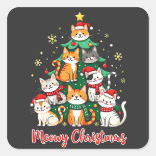 Prettig kerstfeest Grappige Katten Kerstmis Kerstb Vierkante Sticker