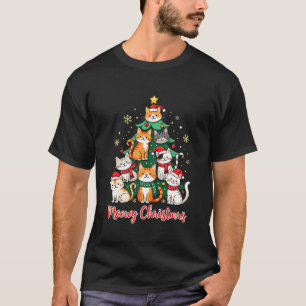 Prettig kerstfeest Grappige Kerstkat Kerstboom T-shirt