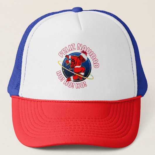 PRETTIG KERSTFEEST GRAPPIGE KERSTMAN ASTRONAUT TRUCKER PET (Voorkant)