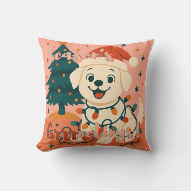 Prettig kerstfeest! Grappige Kerstman Hond Kussen (Voorkant)