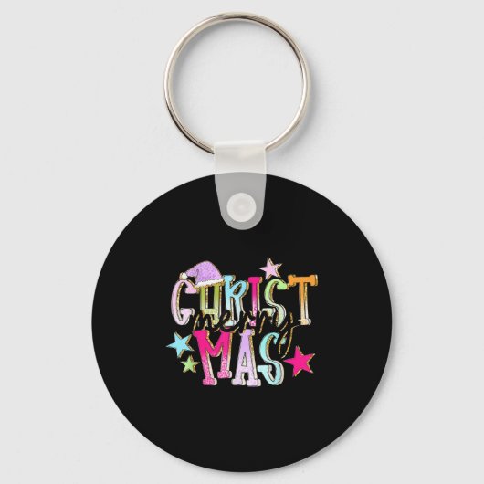 Prettig kerstfeest Grappige Kerstman Team Pyjama K Sleutelhanger (Voorkant)