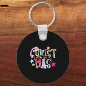 Prettig kerstfeest Grappige Kerstman Team Pyjama K Sleutelhanger (Voorkant)