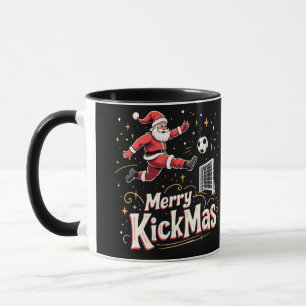 Prettig kerstfeest, grappige kerstman, voetbalfans mok