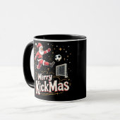 Prettig kerstfeest, grappige kerstman, voetbalfans mok (Voorkant links)