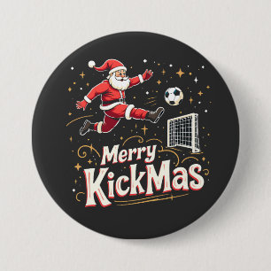 Prettig kerstfeest, grappige kerstman, voetbalfans ronde button 7,6 cm