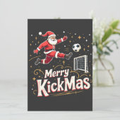 Prettig Kerstfeest Grappige Kerstman Voetballiefhe Kaart (Staand voorkant)