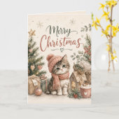 Prettig kerstfeest Grappige Kittens Wenskaart Kaart (Gele Bloem)