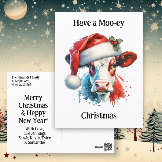 Prettig Kerstfeest | Grappige koe in kerstmuts Briefkaart