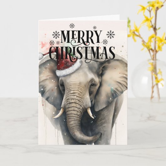 Prettig kerstfeest Grappige Olifant Kaart (Gele Bloem)